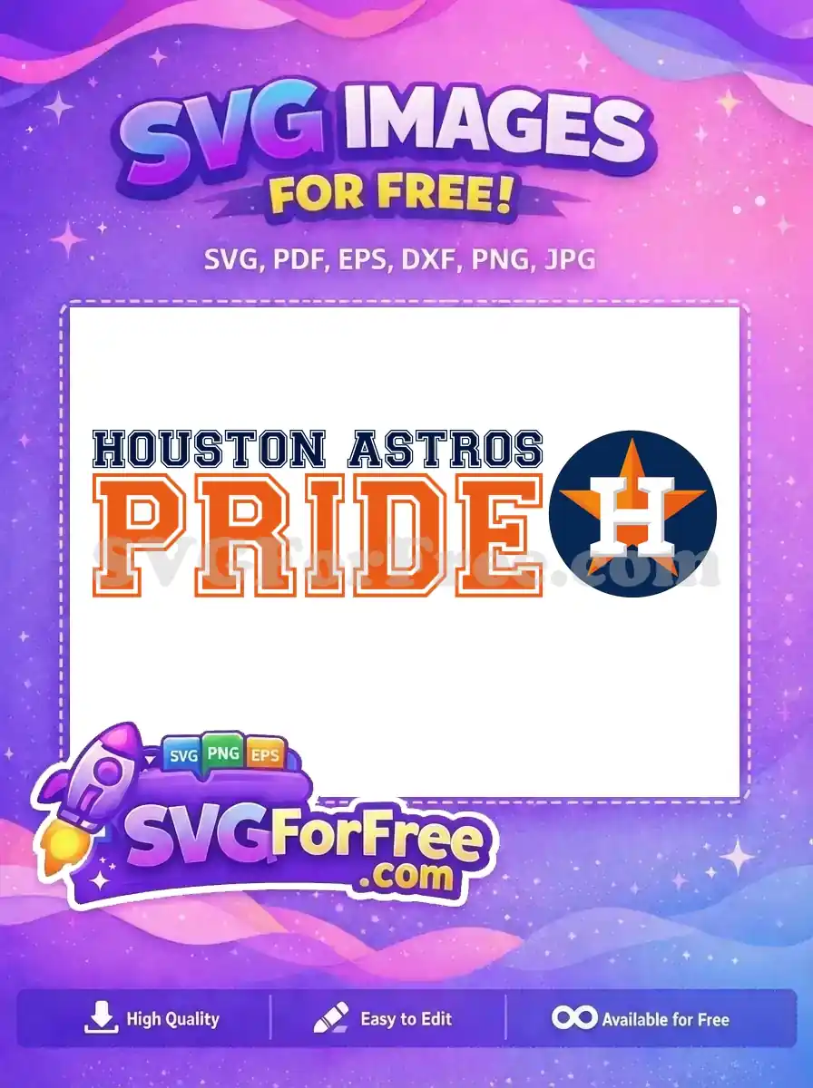 Celebrate your team spirit with this vibrant Houston Astros Pride free SVG design. Features the team name, 'PRIDE' text, and iconic logo. A fantastic free download for any fan!