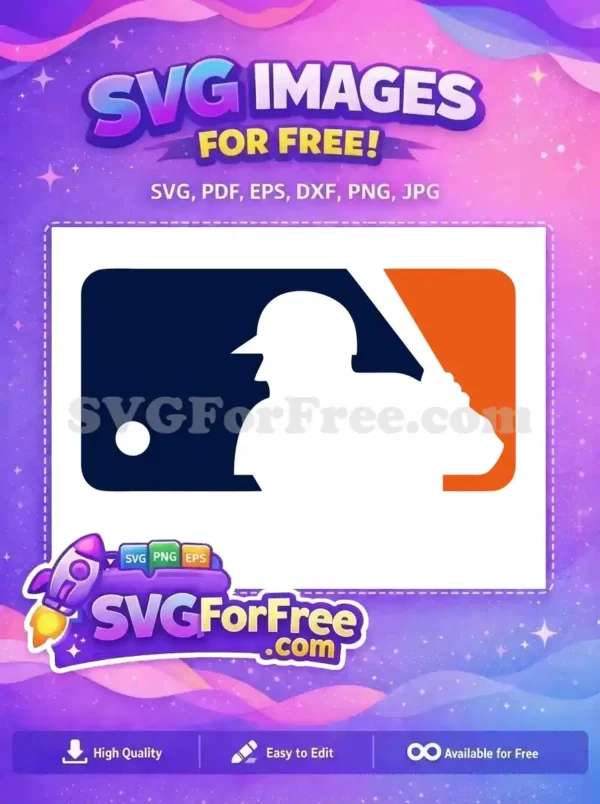 Free Baseball Batter SVG Design – Iconic Sports Vector A dynamic free baseball batter silhouette, ready to swing, set against a two-tone navy and orange background. Free design.