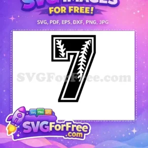 A free bold black number 7 with white baseball stitching details, perfect for sports apparel and free crafts.