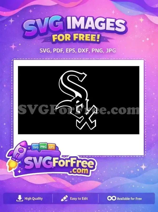 A free SVG of the classic Chicago White Sox 'Sox' logo, featuring a bold white outline on a dark background. This free design is iconic.