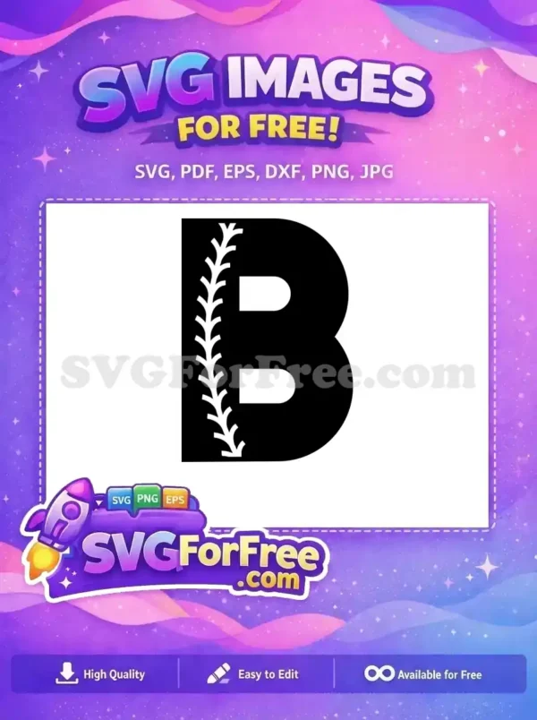 Free Baseball Letter B SVG – Perfect Sports Fan Design! Free baseball 'B' letter design with classic stitching, ideal for personalizing sports gear or fan apparel. Get this free SVG now.