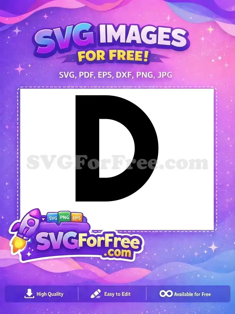 A bold, black, uppercase letter 'D' free design, ideal for logos or monograms. This free SVG is ready for your creative projects.