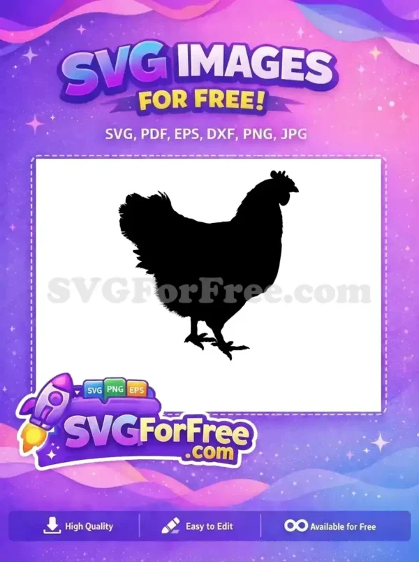 A striking free chicken silhouette, standing proudly in profile. This versatile farm animal design is ready for your crafts.