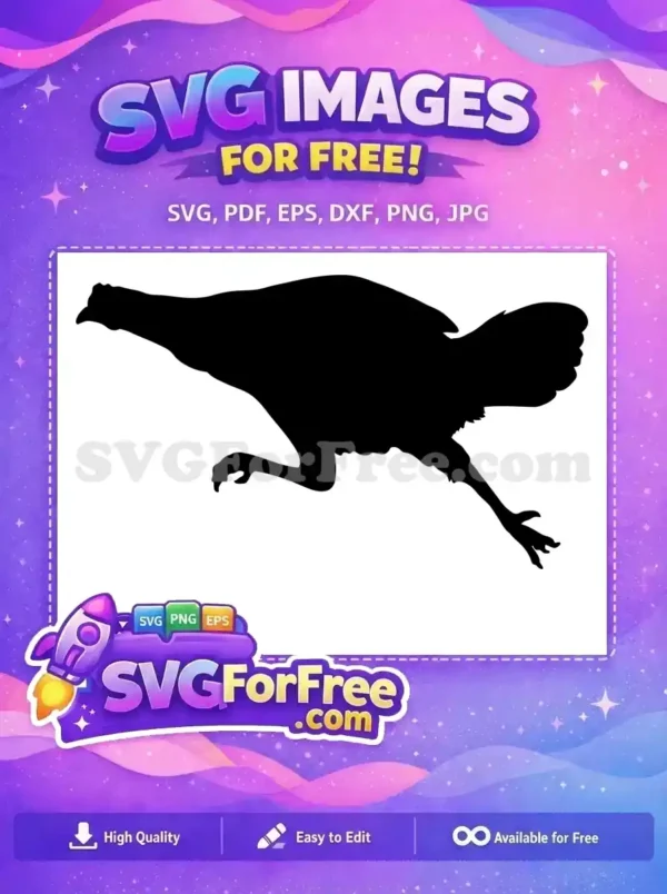 A striking free black silhouette of a chicken or hen in a dynamic running pose, ideal for various free design applications and crafts.