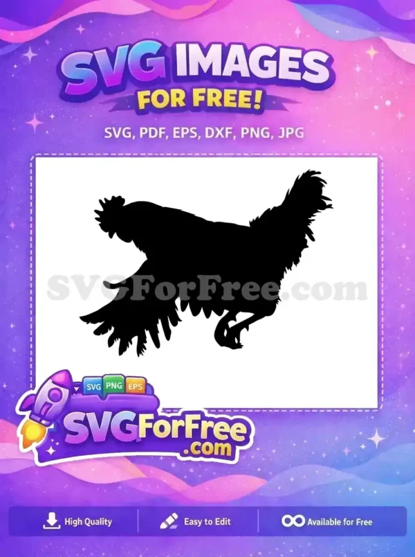 Striking free SVG silhouette of a rooster in flight, ideal for crafts and digital designs. Download this free animal design!