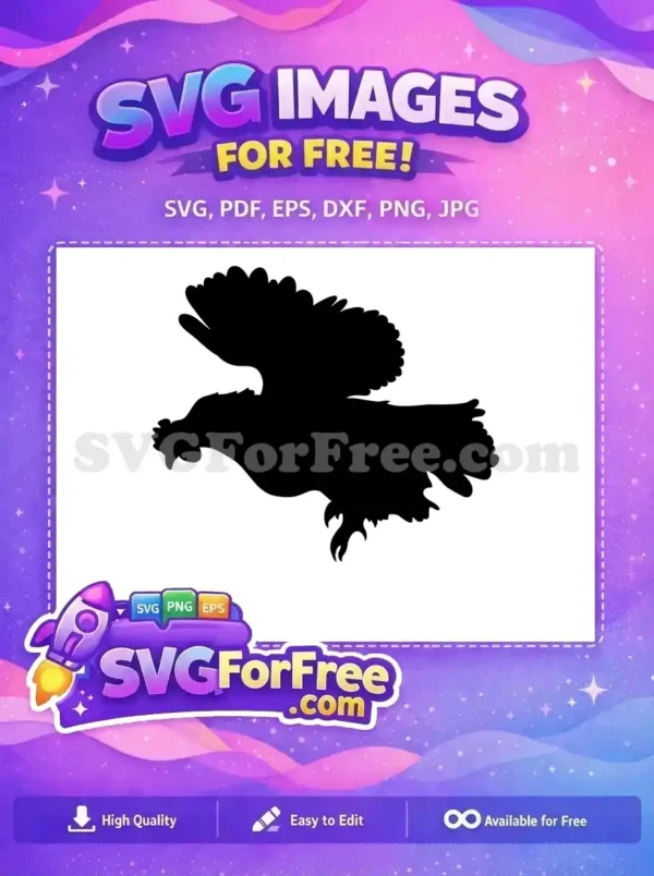 Dynamic Free Rooster Silhouette SVG – Grab Your Free Design! A striking free SVG silhouette of a detailed rooster, ready for immediate download. This free design is perfect for various crafts.