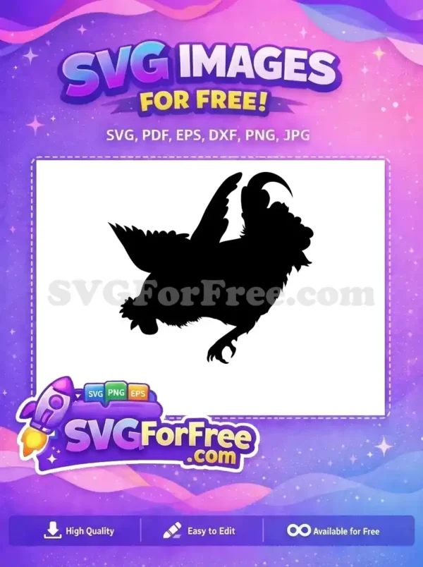 Dynamic free chicken silhouette captured in mid-action, ideal for crafts and digital use. A versatile free design for any project.