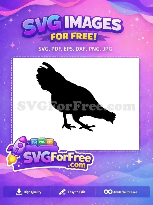 A detailed free chicken silhouette SVG, showcasing a hen foraging, perfect for various craft projects. Download this free design now!