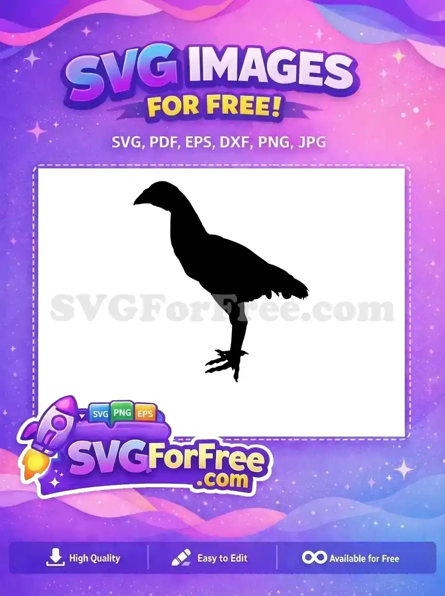 Detailed free chicken silhouette design, standing prominently. This free SVG is ideal for various creative projects today.