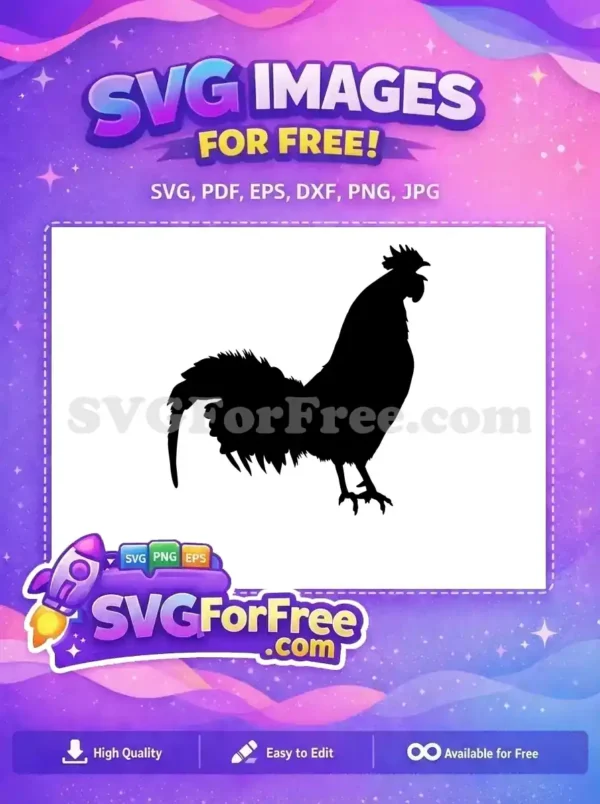 A bold, free rooster silhouette vector art, perfect for farm animal projects and rustic decor. Get it free!