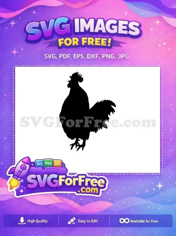 Free rooster silhouette SVG design, showcasing a bold, crowing fowl perfect for farm themes. Download this free vector art.