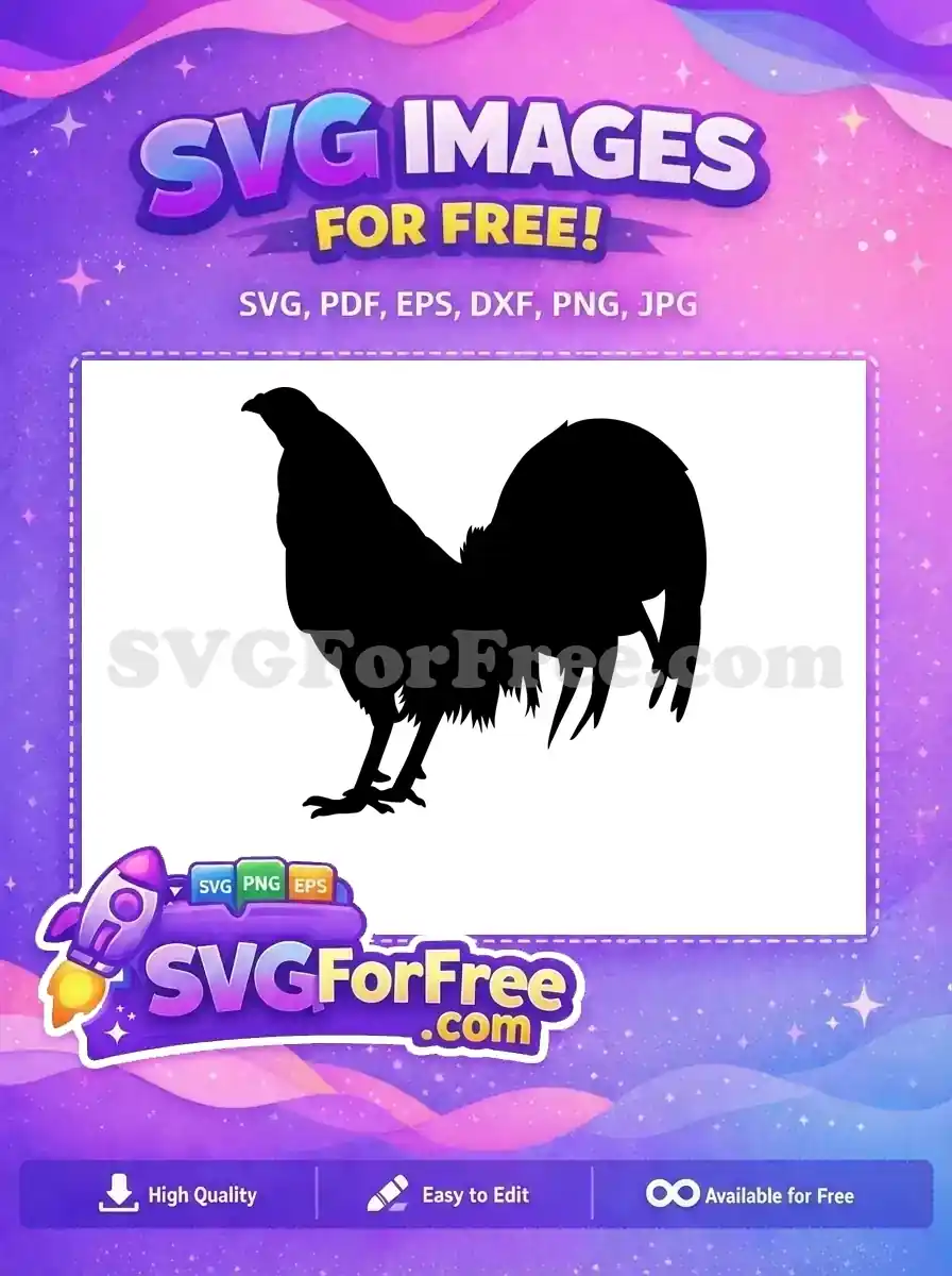 A detailed free rooster silhouette design, showcasing its proud stance and feathered tail, ideal for craft projects.
