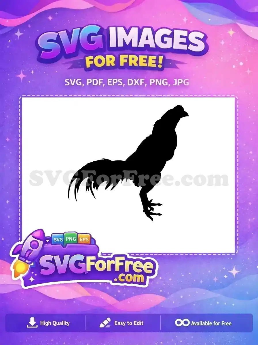 A detailed free rooster silhouette vector, showcasing its majestic profile and flowing tail. Ideal for any free design project.