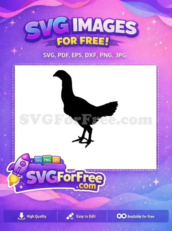 A free chicken silhouette design, standing prominently, ideal for farm animal themes. This free SVG is ready for your creative projects.