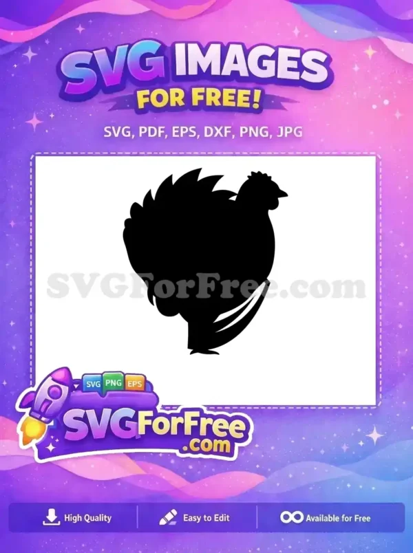 A striking free black silhouette of a chicken, ideal for farm decor or crafting projects. Download this free design now!