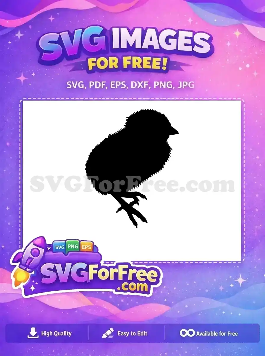Detailed free silhouette of a fluffy baby chick, ideal for Easter and farm-themed free design projects. Download today!