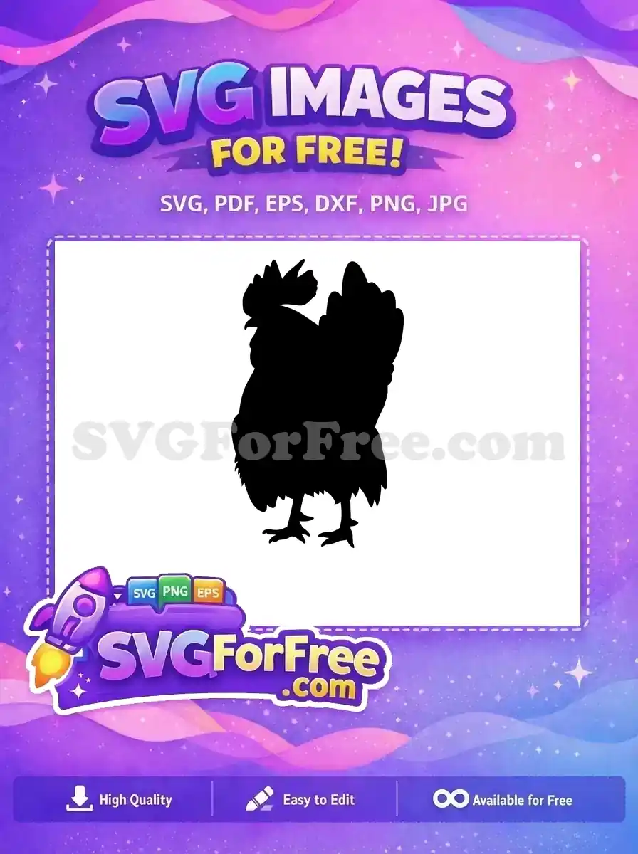 A striking free black rooster silhouette, ideal for farm animal themes and craft projects. This free design is highly versatile.