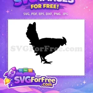 A detailed free black silhouette of a chicken, looking down, ready for various creative projects and easy download.