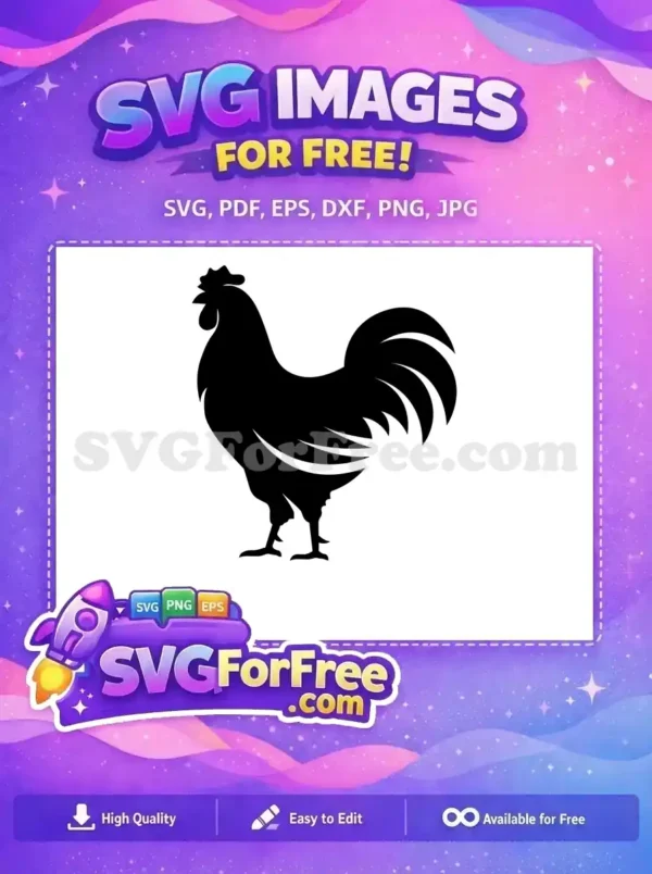 A striking free black rooster silhouette, ideal for farm decor or crafting. This free design brings rustic charm to any project.