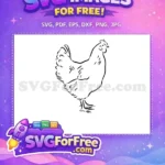 Free Standing Chicken Free Black Outline Farm Animal Theme Free SVG - Instant Download
