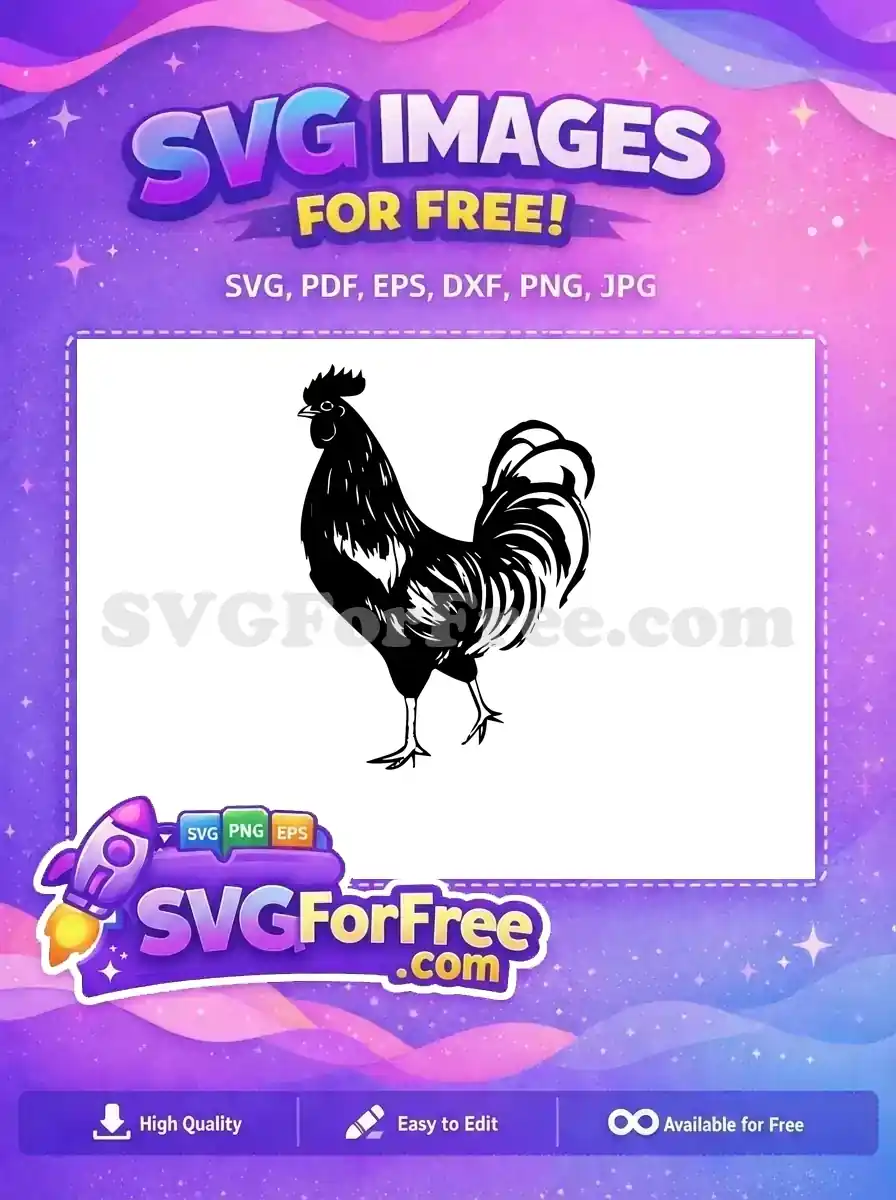 Free rooster silhouette design, a striking farm animal vector. Excellent free graphic for any creative project!