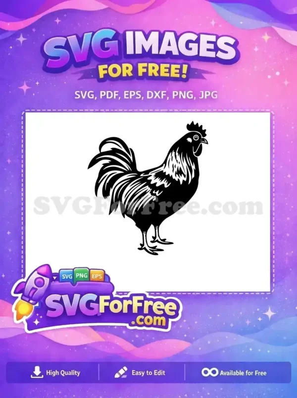 A striking free design featuring a proud rooster silhouette, ideal for various creative projects. This free SVG is ready for download!
