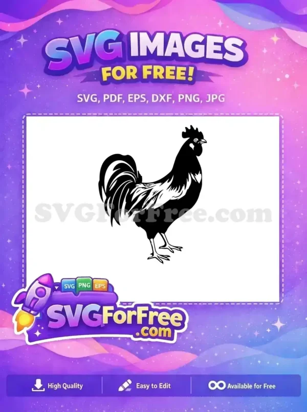 A captivating free design of a proud rooster, a striking black and white vector for all your creative projects.