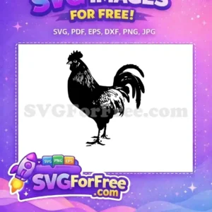 A free, bold black and white rooster SVG illustration, standing proudly, ideal for various creative projects.