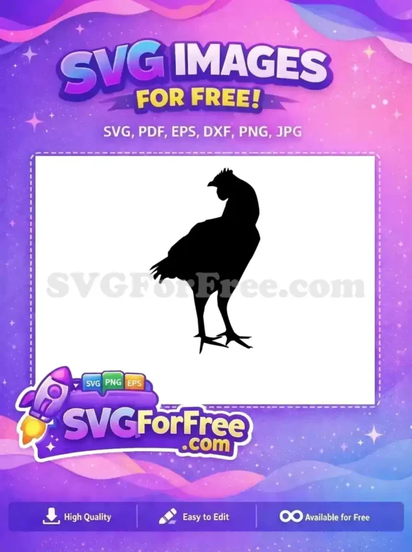 A free chicken silhouette, a versatile design for crafts and decor, showcasing a standing hen. Download this free SVG.