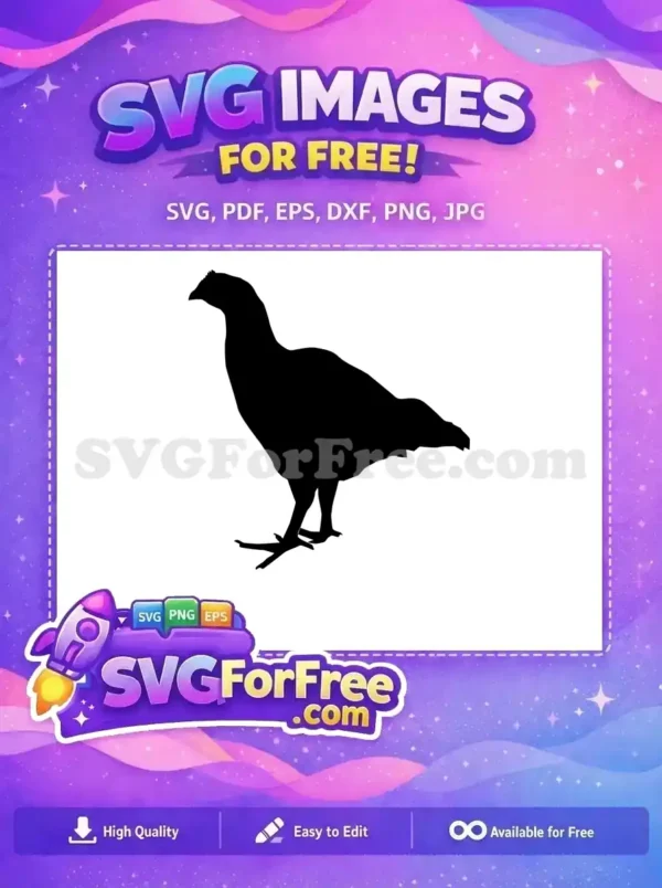 A sleek, free chicken silhouette SVG, ideal for crafting, showcasing its elegant form for various free design projects.