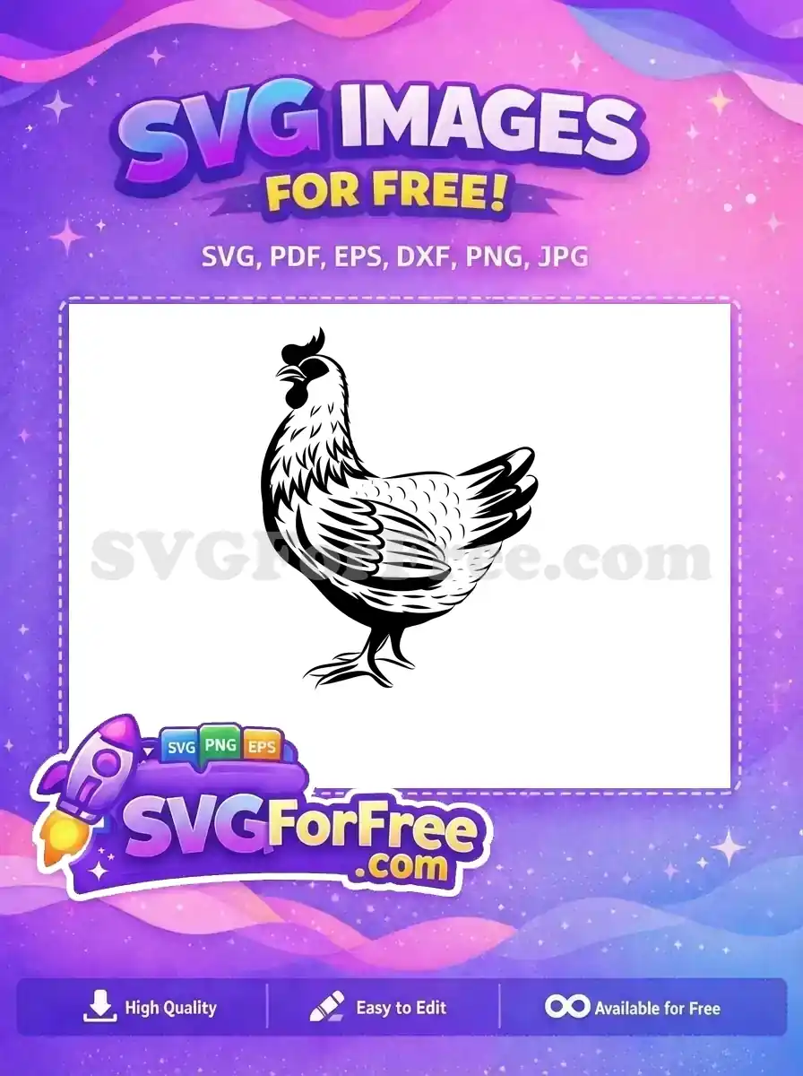 A free high-quality black and white chicken SVG design, perfect for farm animal projects and crafts. Download this free vector now!