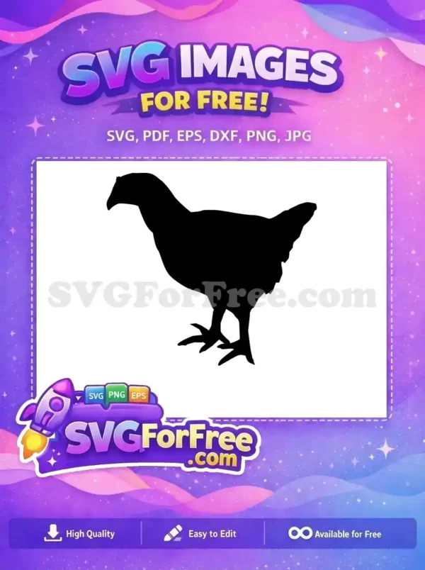 A bold black silhouette of a chicken standing, ready for free download. Ideal for farm designs, crafts, and educational free projects.