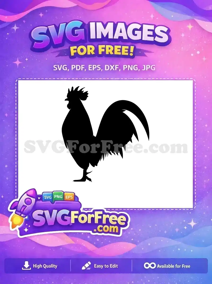 Discover this free majestic rooster silhouette vector, ideal for farm-themed crafts and stylish rustic decor projects.