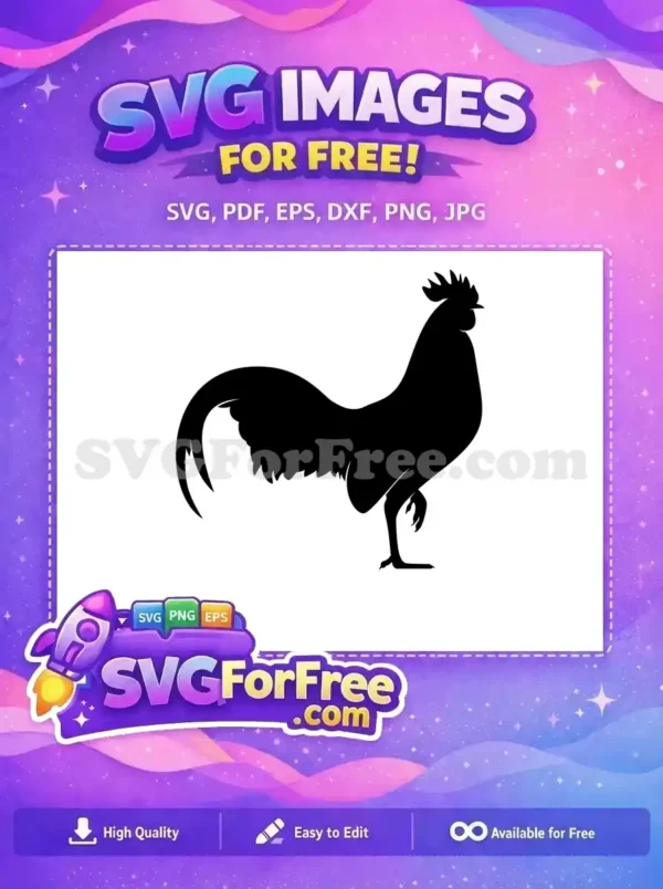 A striking free rooster silhouette, ideal for farm animal themes and rustic designs. Download this free SVG now!