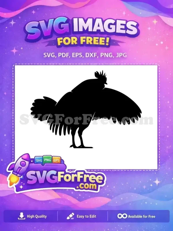 Dynamic free rooster silhouette with wings spread, a powerful farm animal design for various crafting projects. Download this free SVG!