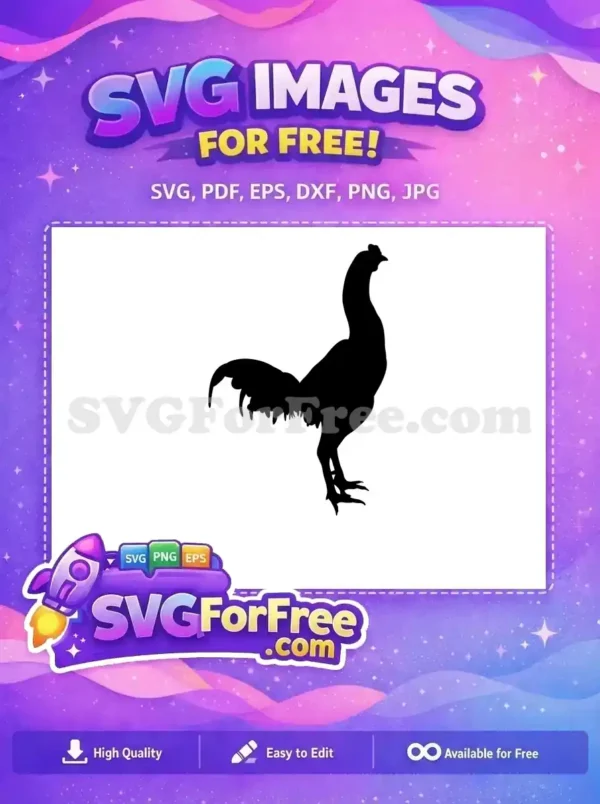 A striking black rooster silhouette, a free design perfect for various creative projects. Download this free SVG today!