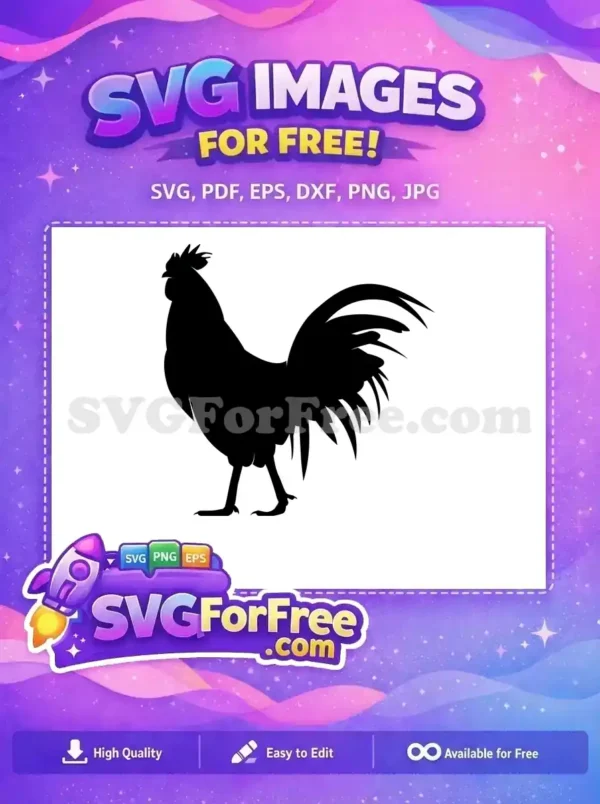 A striking free rooster silhouette design, ideal for farm themes, logos, or crafts. Enhance your projects easily with this bold vector.