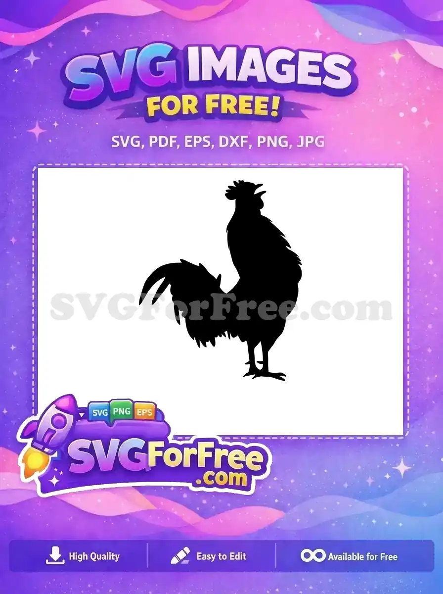 Discover this free design: a majestic crowing rooster silhouette, ideal for farm decor and morning-themed projects. Free SVG.