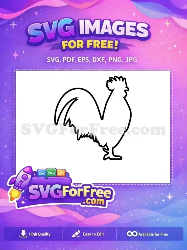 A bold free outline of a proud rooster standing, ready for your creative projects. This versatile free design is perfect for crafts.