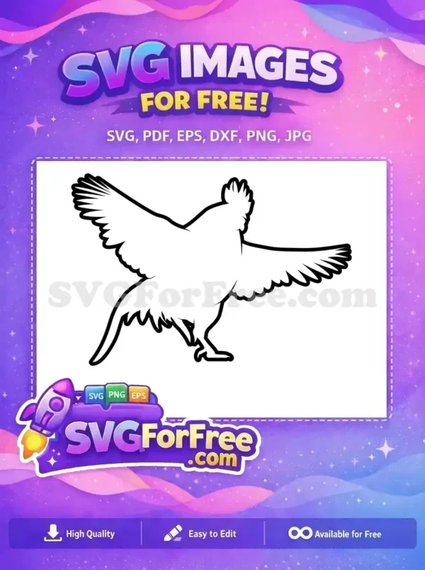 A dynamic, high-quality free bird SVG outline, illustrating a majestic pheasant in flight, ready for your creative projects.