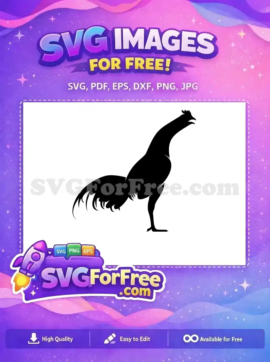A striking free rooster silhouette, depicting a gamecock crowing. This free vector art offers bold, clean lines for any project.
