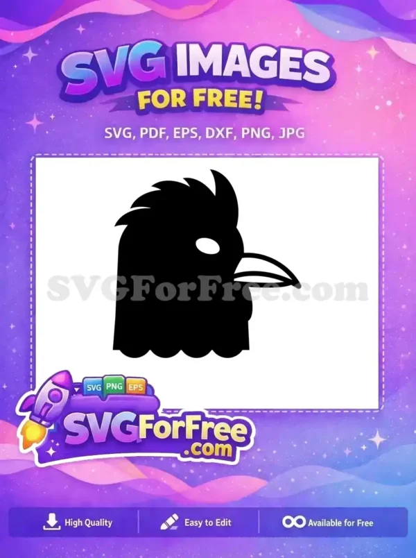 A free, bold black silhouette of a rooster or chicken head, facing right, with a comb and beak. Ideal free farm animal design.