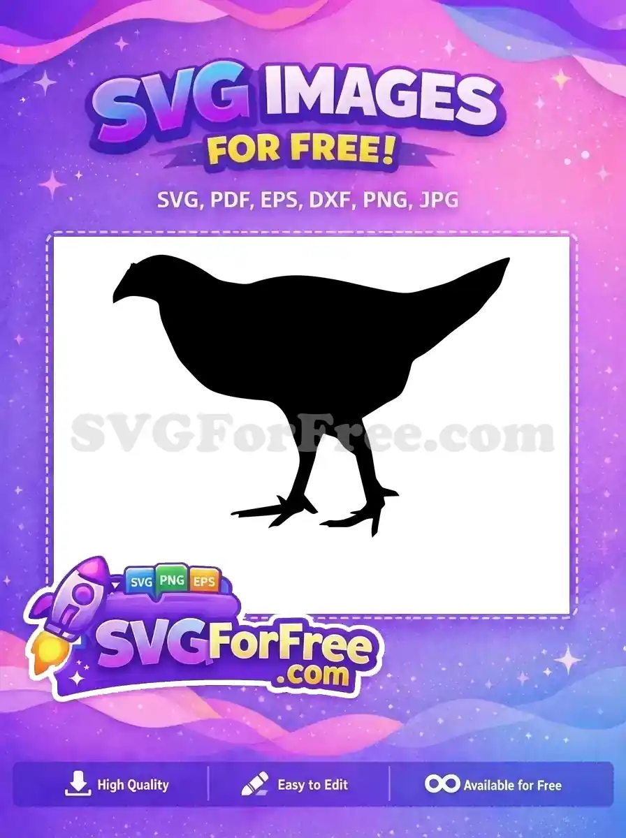 A free chicken silhouette SVG, ideal for crafting and farm animal themes. This free design is easily scalable.