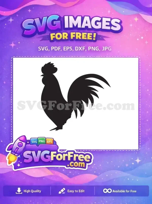 A striking free rooster silhouette SVG, perfect for farm-themed projects, crafts, and decorative uses. Download this free design now!