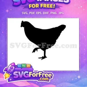 A clean, free black silhouette of a chicken standing, ready for your creative projects. This free SVG is highly versatile.