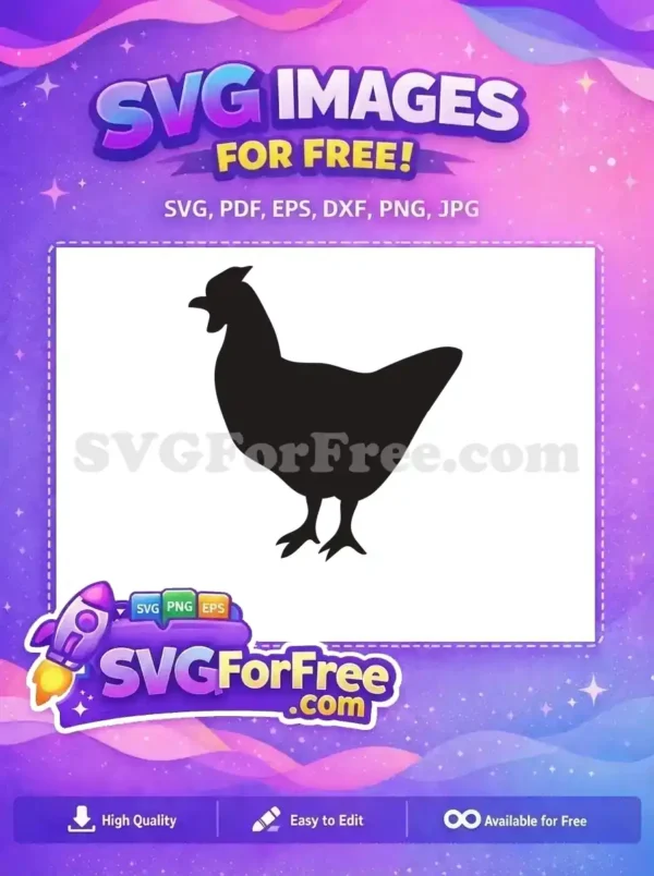 A striking free black chicken silhouette, ideal for craft projects and farm-themed designs. Download this free SVG!