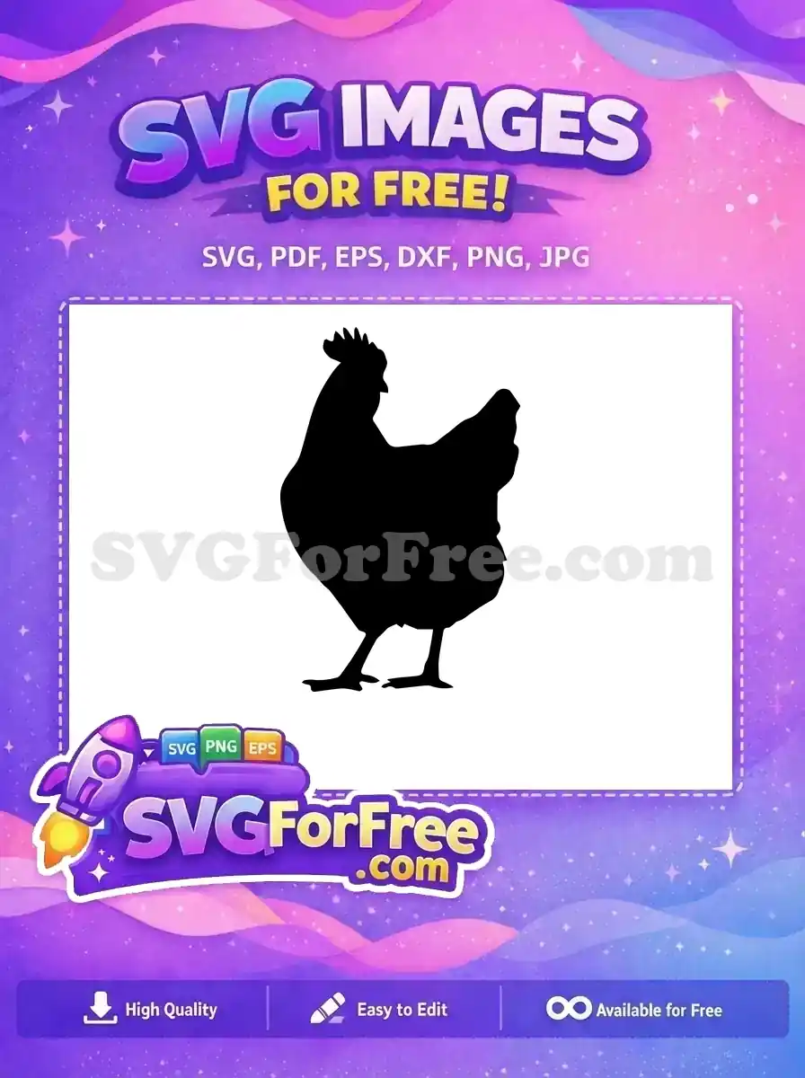 Detailed free chicken silhouette vector, ideal for various crafts and digital designs. A charming farm animal graphic.