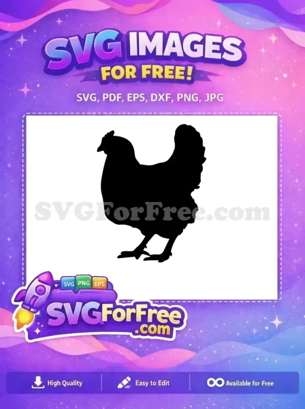A crisp, free chicken silhouette design, ideal for various creative projects. This free SVG is perfect for crafters and designers.