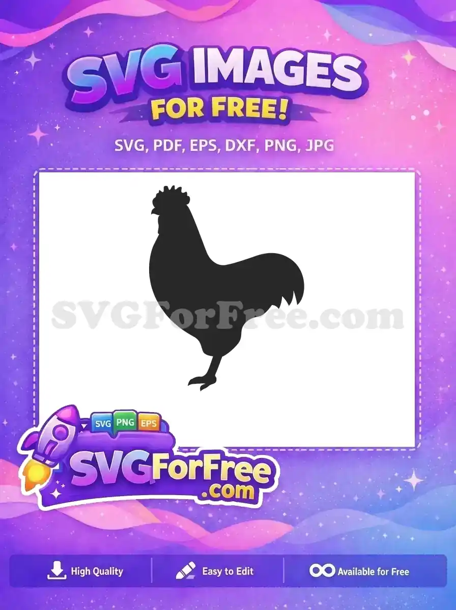 A striking free rooster silhouette, perfect for various craft projects. This high-quality vector is completely free.