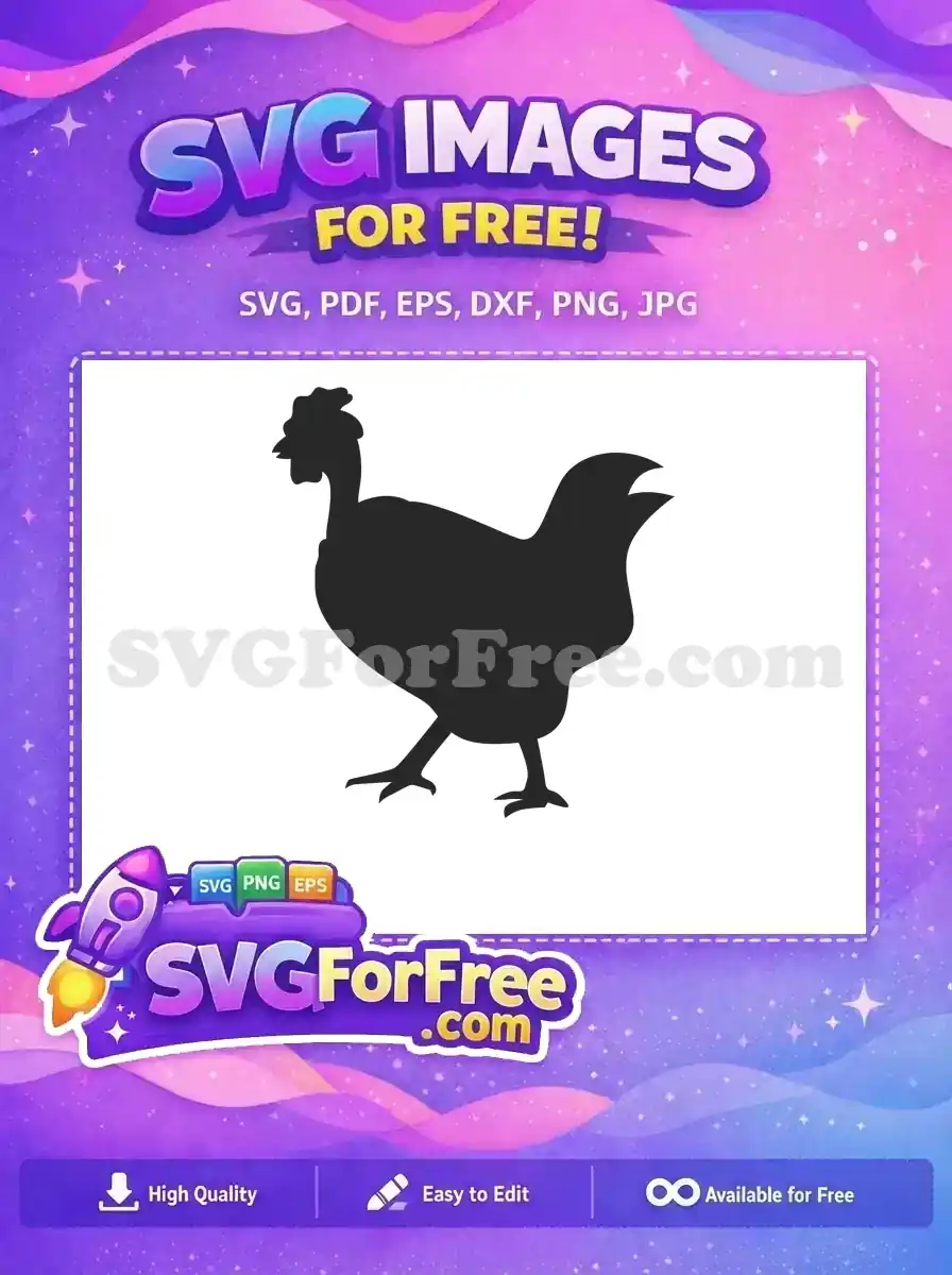 A free chicken silhouette design, perfect for farm-themed crafts and digital projects. This free SVG offers clean lines and a classic animal shape.